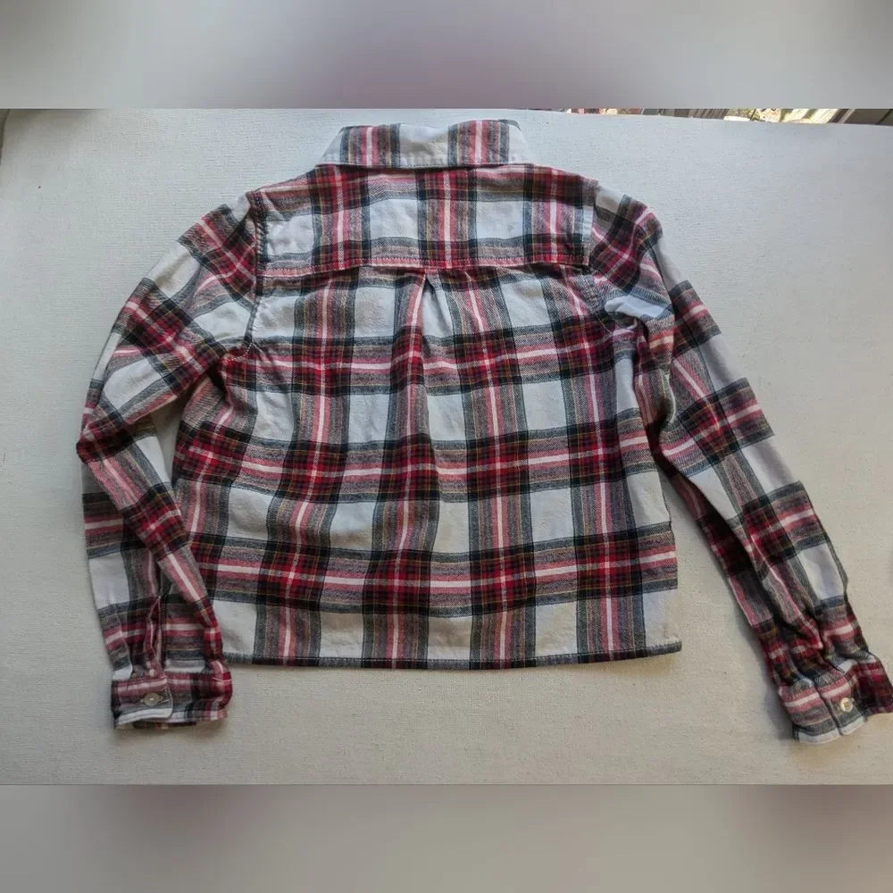 Dip Kids Flannel Cropped Plaid Top Long Sleeve Sz Med Button Front N-2